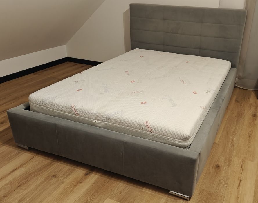 Łóżko tapicerowane 140x200, szare, ze stelażem i materacem (lub bez)