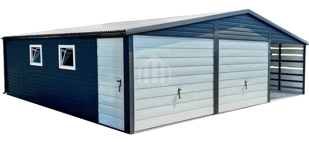 Garaż blaszany  6x6m + wiata 3m - brama drzwi okno rynny SO105