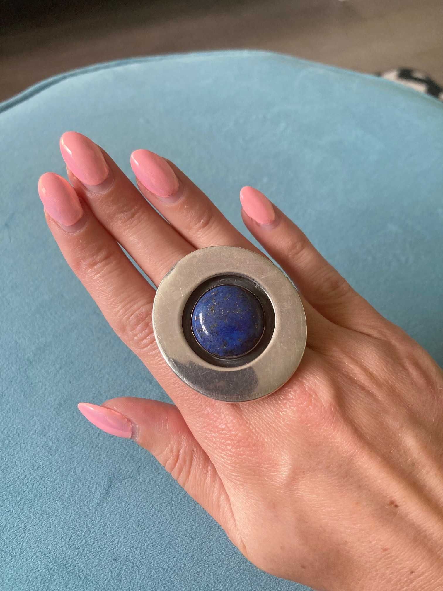 Piękny komplet kolczyki pierścionek naszyjnik srebro 925 lapis lazuli