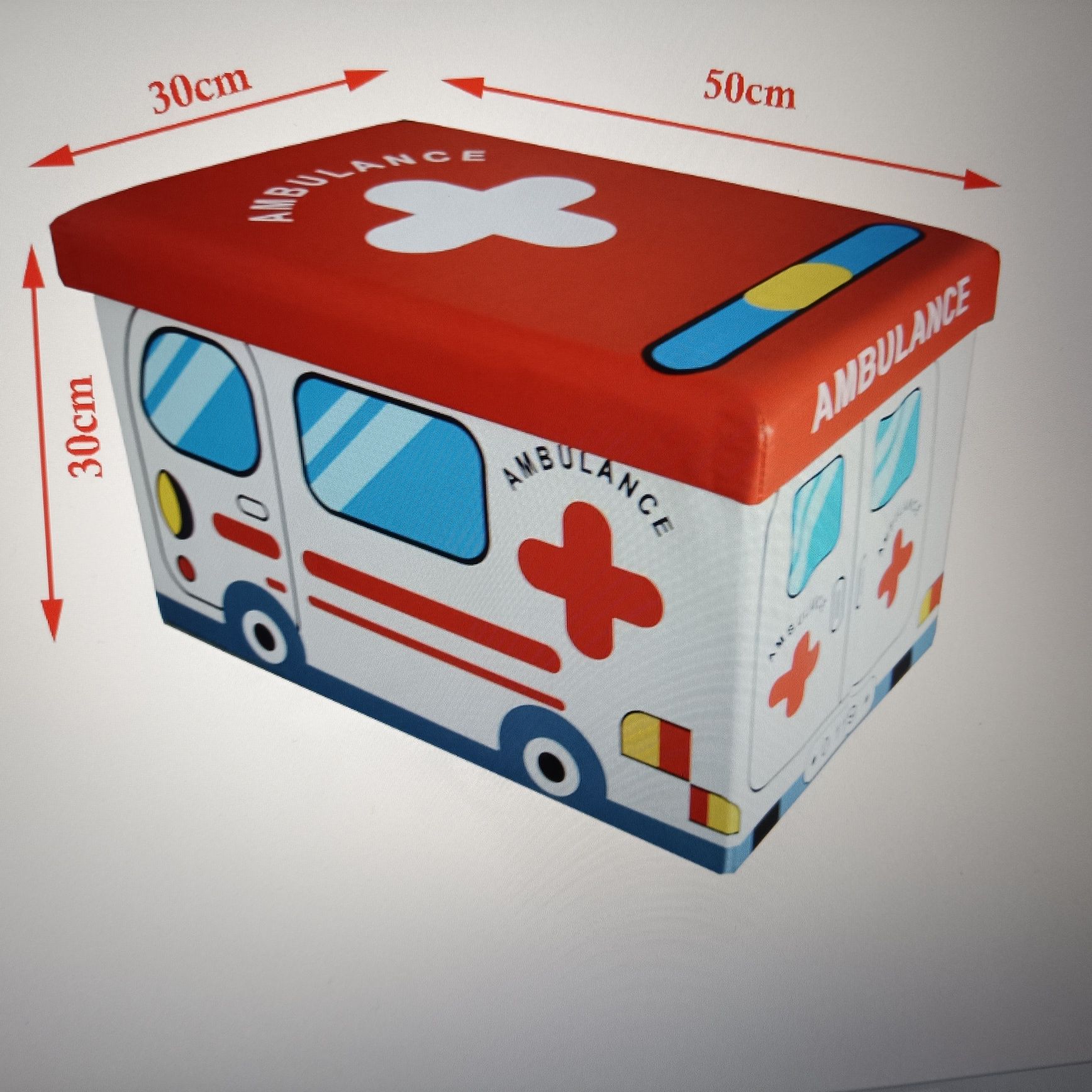 + Pojemnik na zabawki + pufa ze schowkiem Karetka Ambulans +