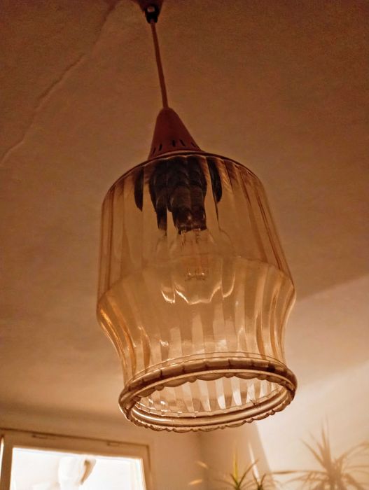 Lampa retro szklany klosz, oprawka w kolorze miedzi