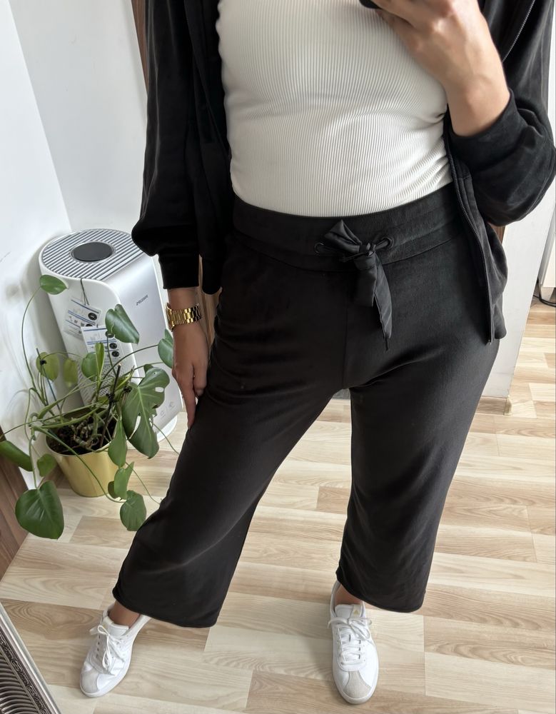 Czarny dres welurowy damski bluza i spodnie na gumce S Janina