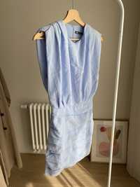 Sukienka Zara 34 XS mini błękitna z marszczeniem z poduszkami