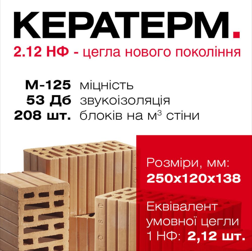 Цегла подвійна 2.12 НФ М125 Кератерм