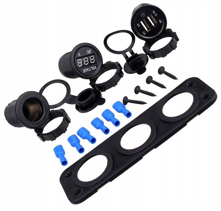 Ładowarka Gniazdo zapalniczki 12V 2x USB 5V Woltomierz motor auto