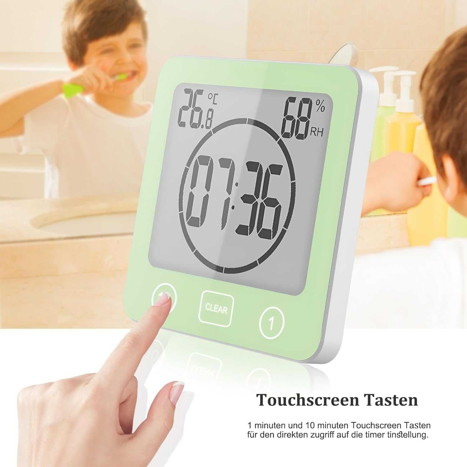 VORRINC Zegar łazienkowy LCD, wilgotność powietrza, temperatura, timer