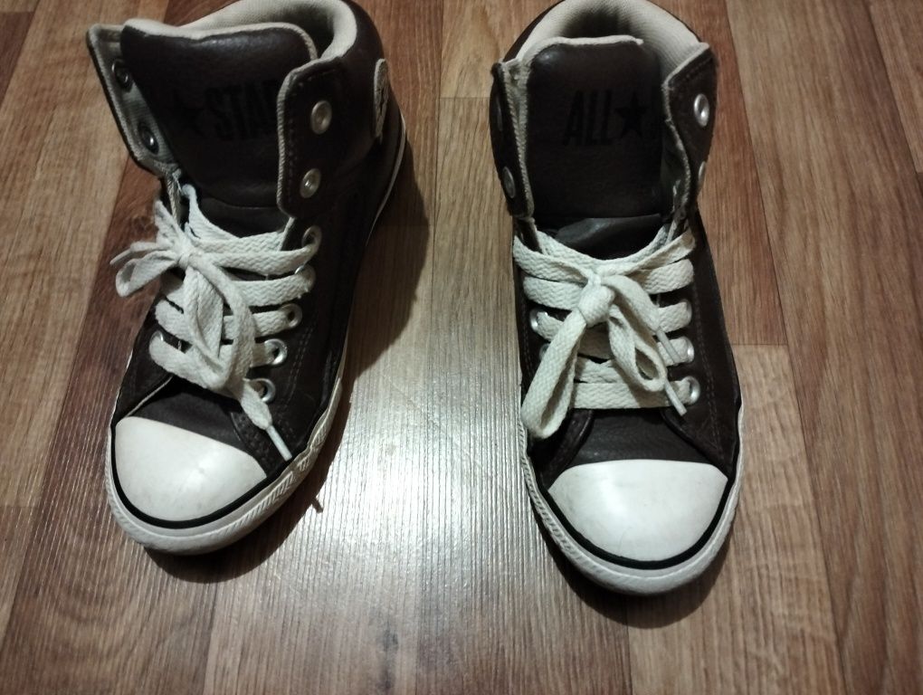Кожаные утеплённые коричневые кеды кроссовки Converse