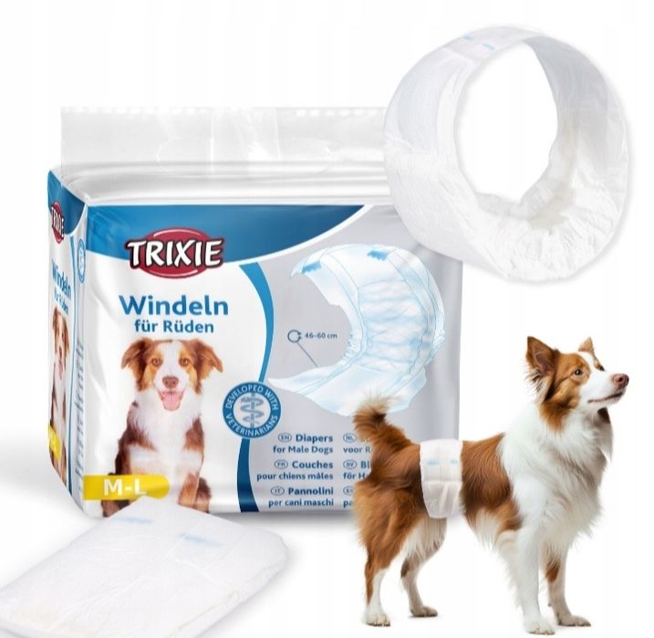 Trixie Pieluchy dla Psa, samca  M/L białe 12 sztuk pampersy podkłady