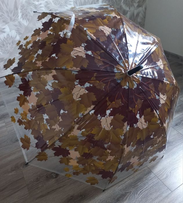 Жіноча прозора парасолька тростина осінні листя.