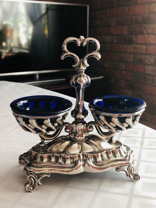 Srebrny kabaret do przypraw srebro Pr 950 Minerva XIX wiek