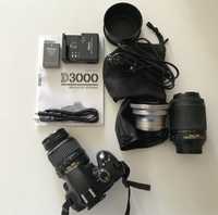 Nikon D3000 +objetiva+teleobjetiva+grandeangular