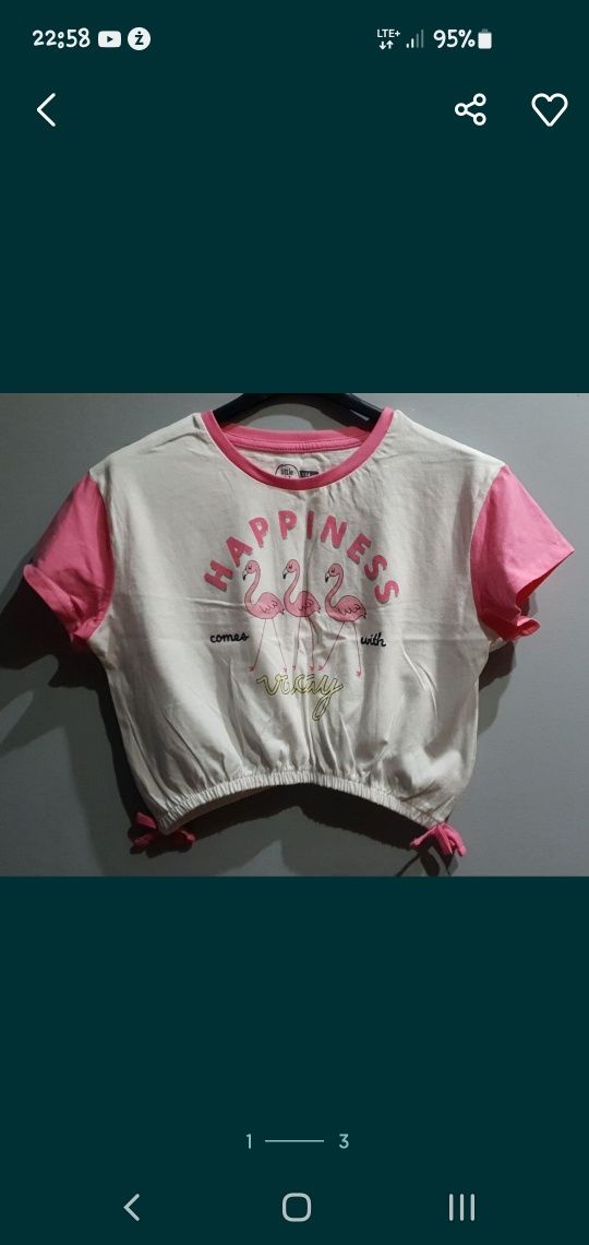 Top czarny H&M 134/140 cm bluzka flamingi