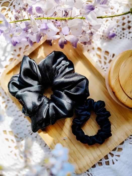 Gumka scrunchie, jedwab 100%, czarna