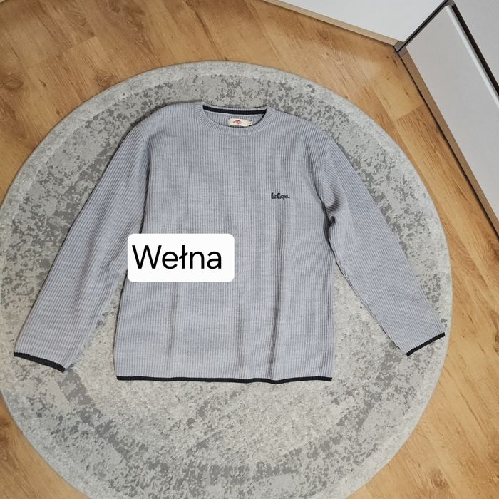 Sweter męski XL Lee Cooper wełniany szary luźny zimowy jesienny