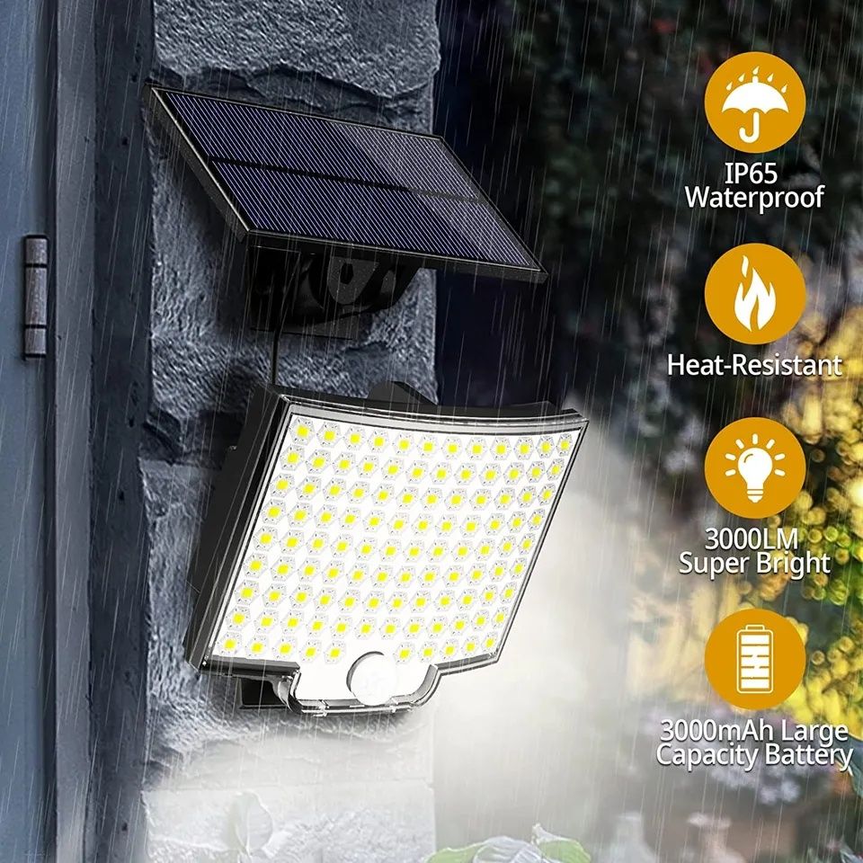 Luz outdoor com painel solar 106 leds sensor movimento e comando NOVO