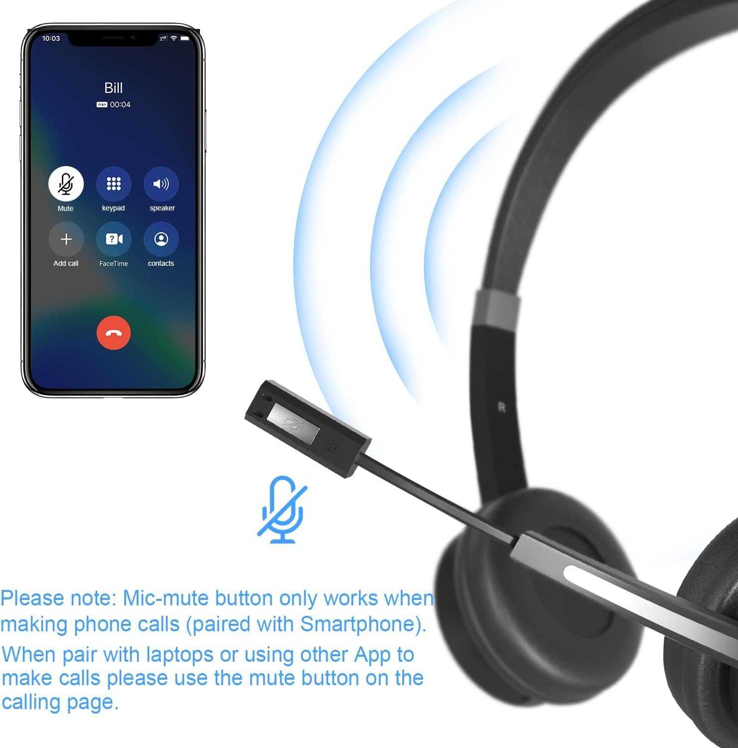 Zestaw Słuchawkowy Bluetooth z Mikrofonem, V5.0, Wyciszenie Mikrofonu