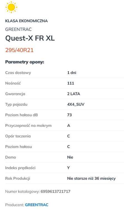 4x 295/40R21 opony Letnie  GREENTRAC Quest-X XL  111Y PROMOCJA !!!