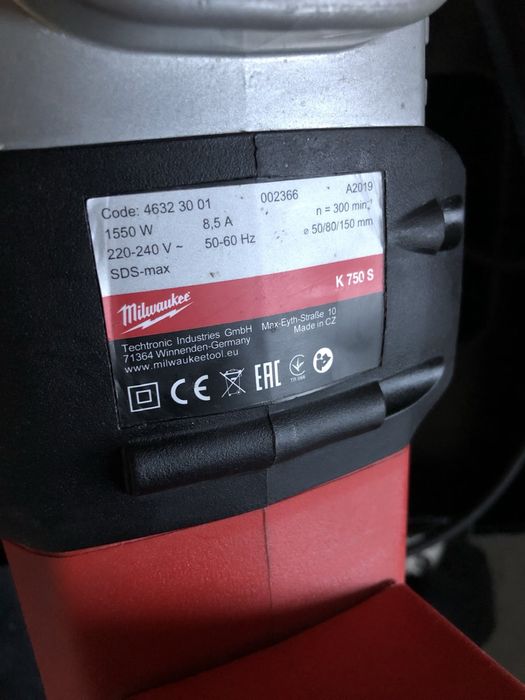 Перфоратор SDS-MAX MILWAUKEE, K 750 S, 1550Вт, 11,9Дж