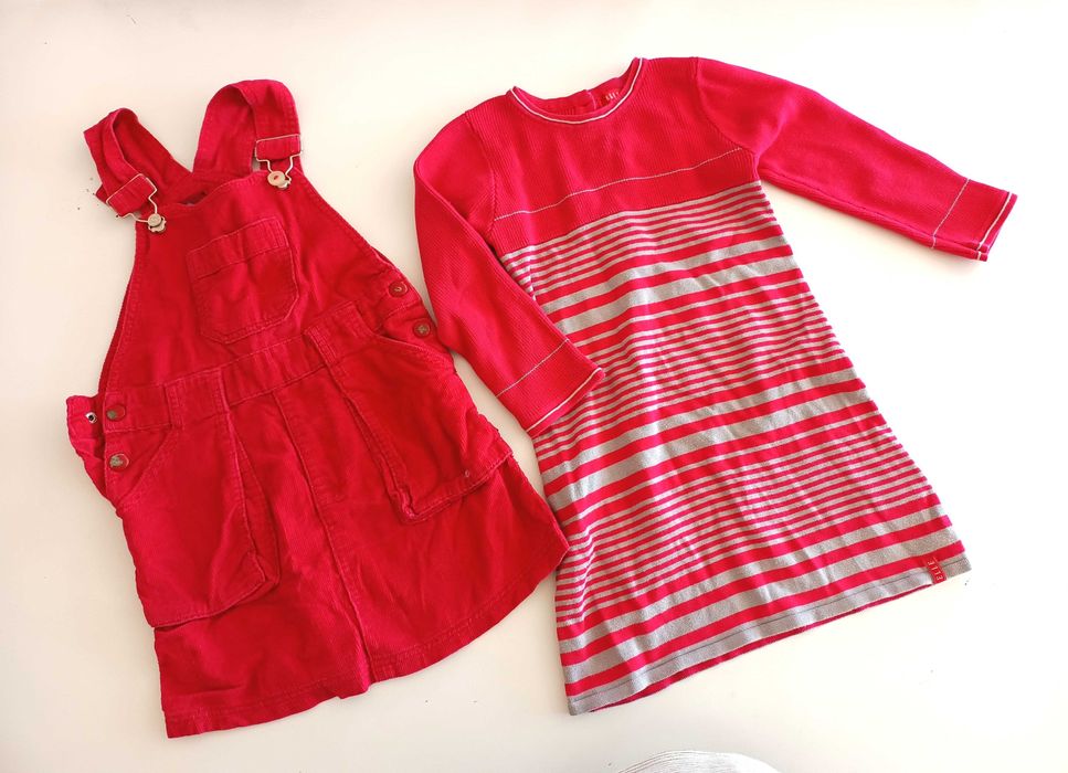zestaw sukienek czerwona sukienka na szelki dla dziewczynki 4-5l 110cm