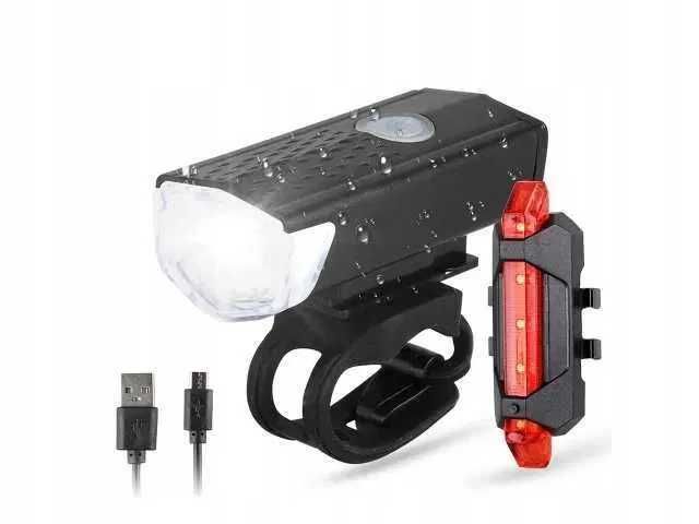 Lampka rowerowa zestaw lampek rowerowych przód tył USB 3 tryby mocna