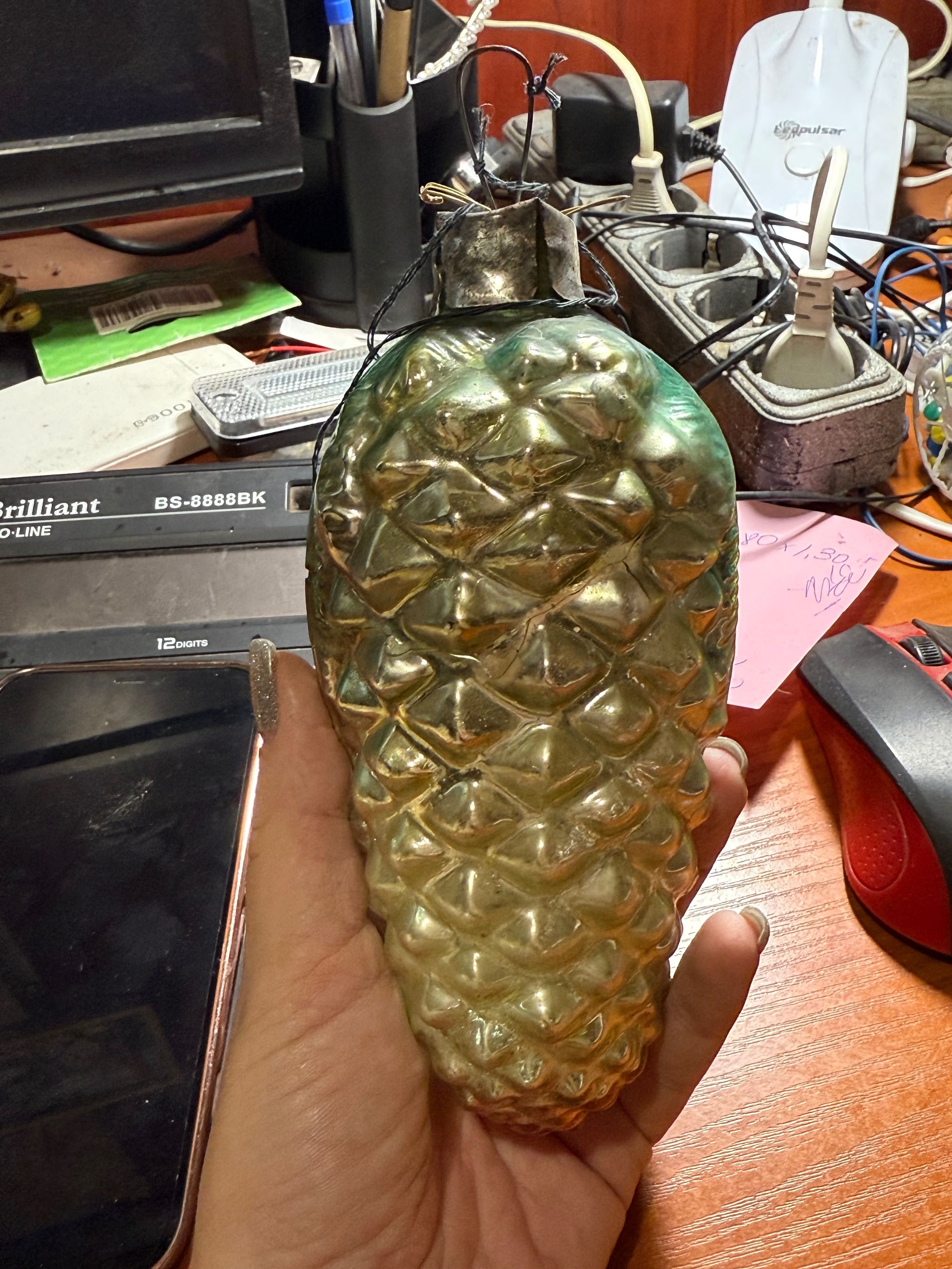 Большая Новогодняя игрушка Шишка 15 см ссср