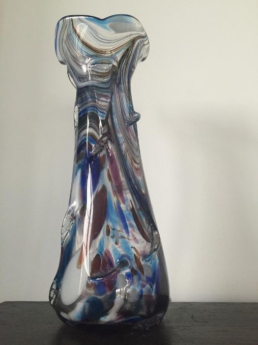 Szklany wazon kolorowy 30 cm melanż dizajn PRL lata `70