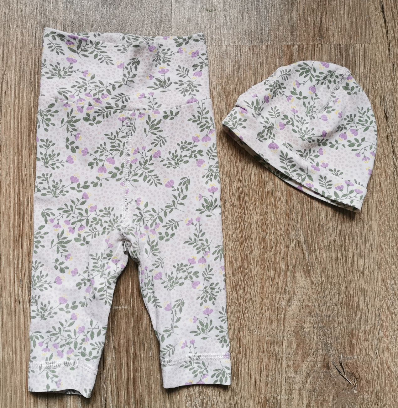 Spodnie niemowlęce legginsy + czapka H&M dziewczynka 56 zestaw