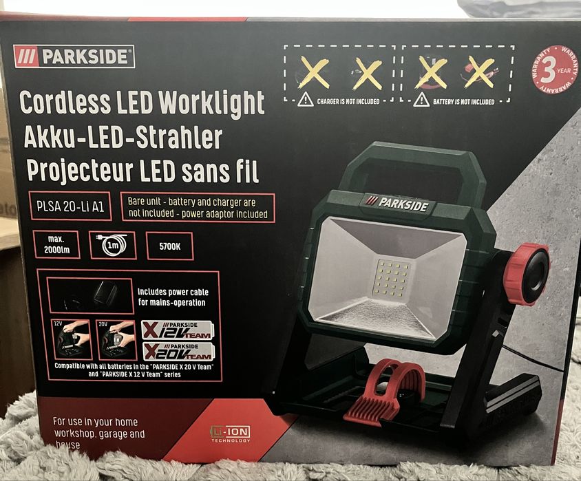 Reflektor LED Parkside PLSA 20-Li A1 akumulatorowy 2000 lm zasilacz