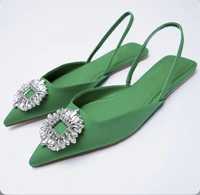 Босоніжки туфлі зелені Зара з брошкою 38