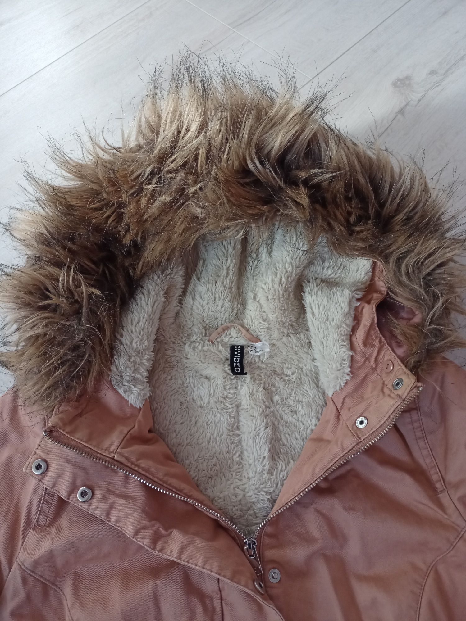 Kurtka parka 164 S M dziewczęca H&M jesienna zimowa różowa z futerkiem