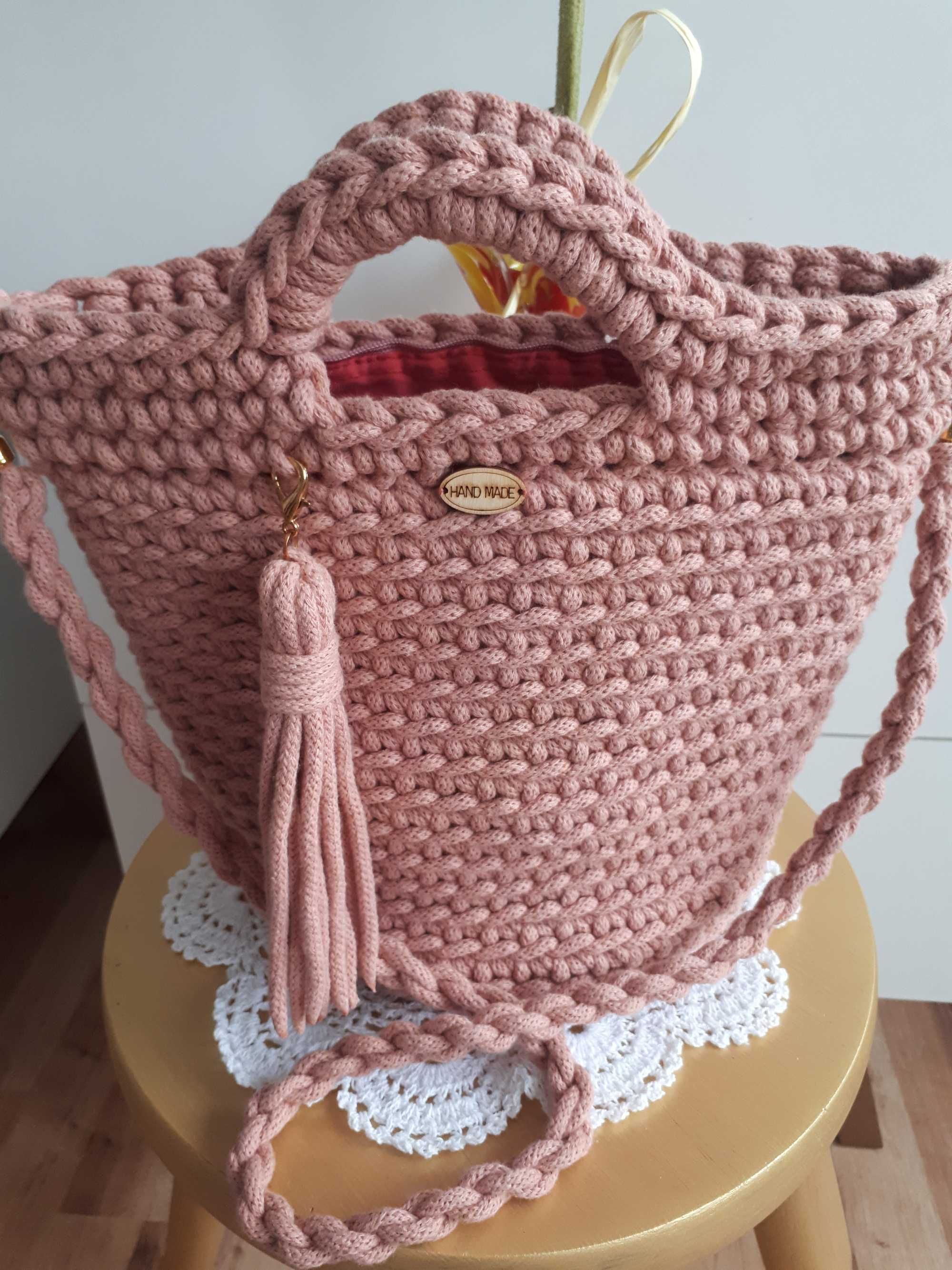 Torebka handmade  ze sznurka bawełnianego.Styl boho.