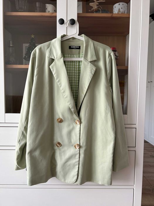 Wiskozowa bawełniana marynarka miętowa vintage retro pistacjowa żakiet