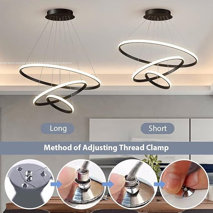 KSIBNW Lampa wisząca LED, 3 pierścienie, nowoczesna, Czarna