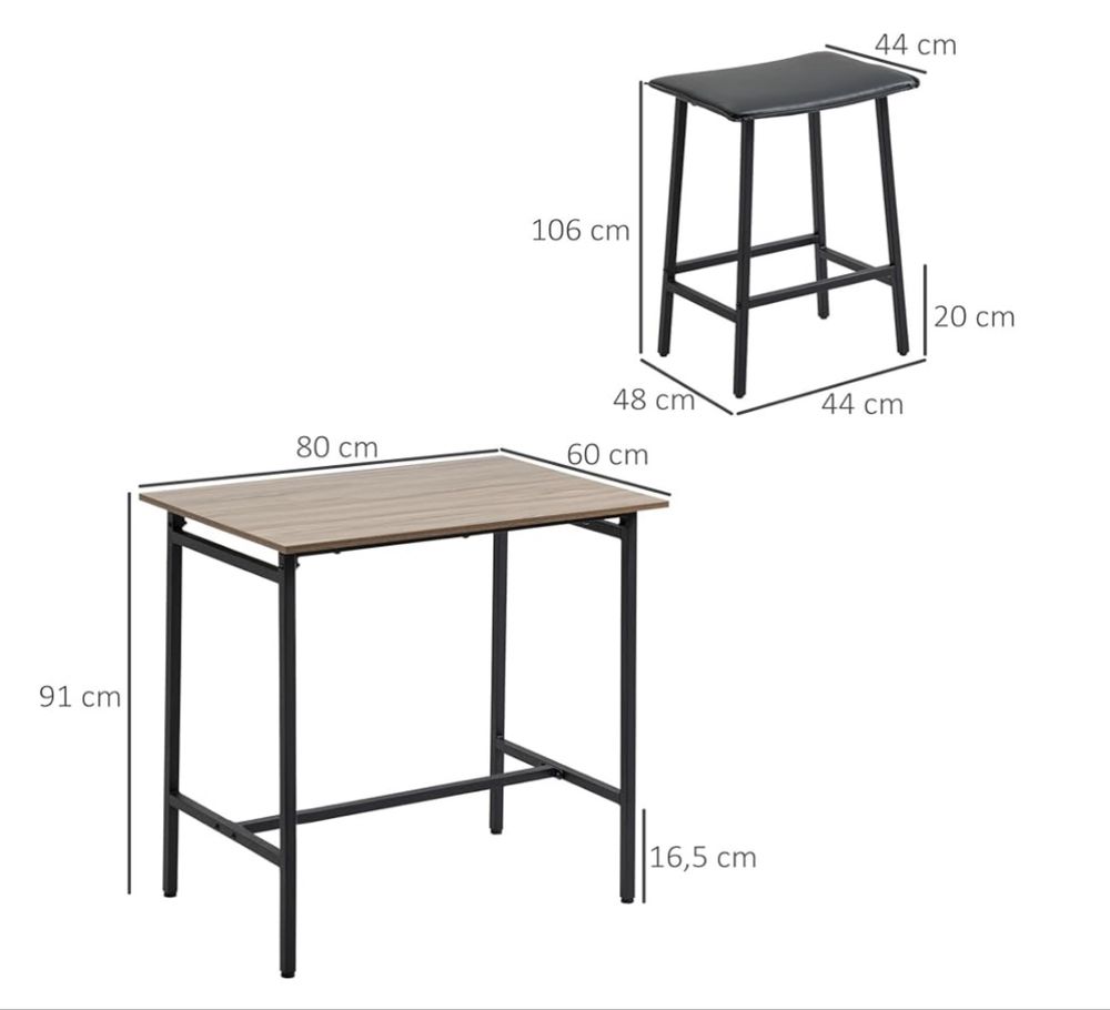 Mesa alta de cozinha com dois bancos