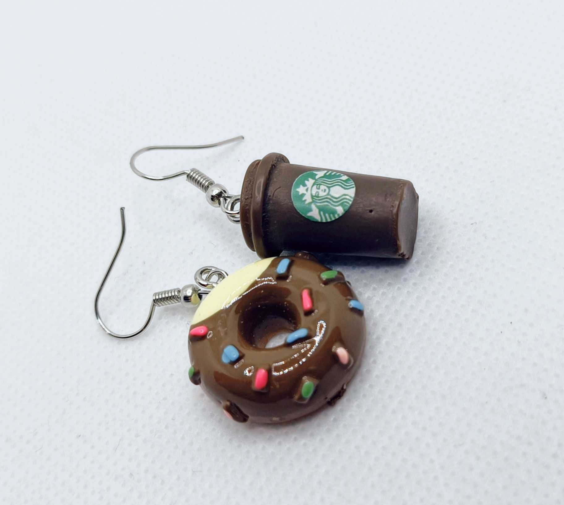 Kolczyki asymetryczna hand-made kawa + donut