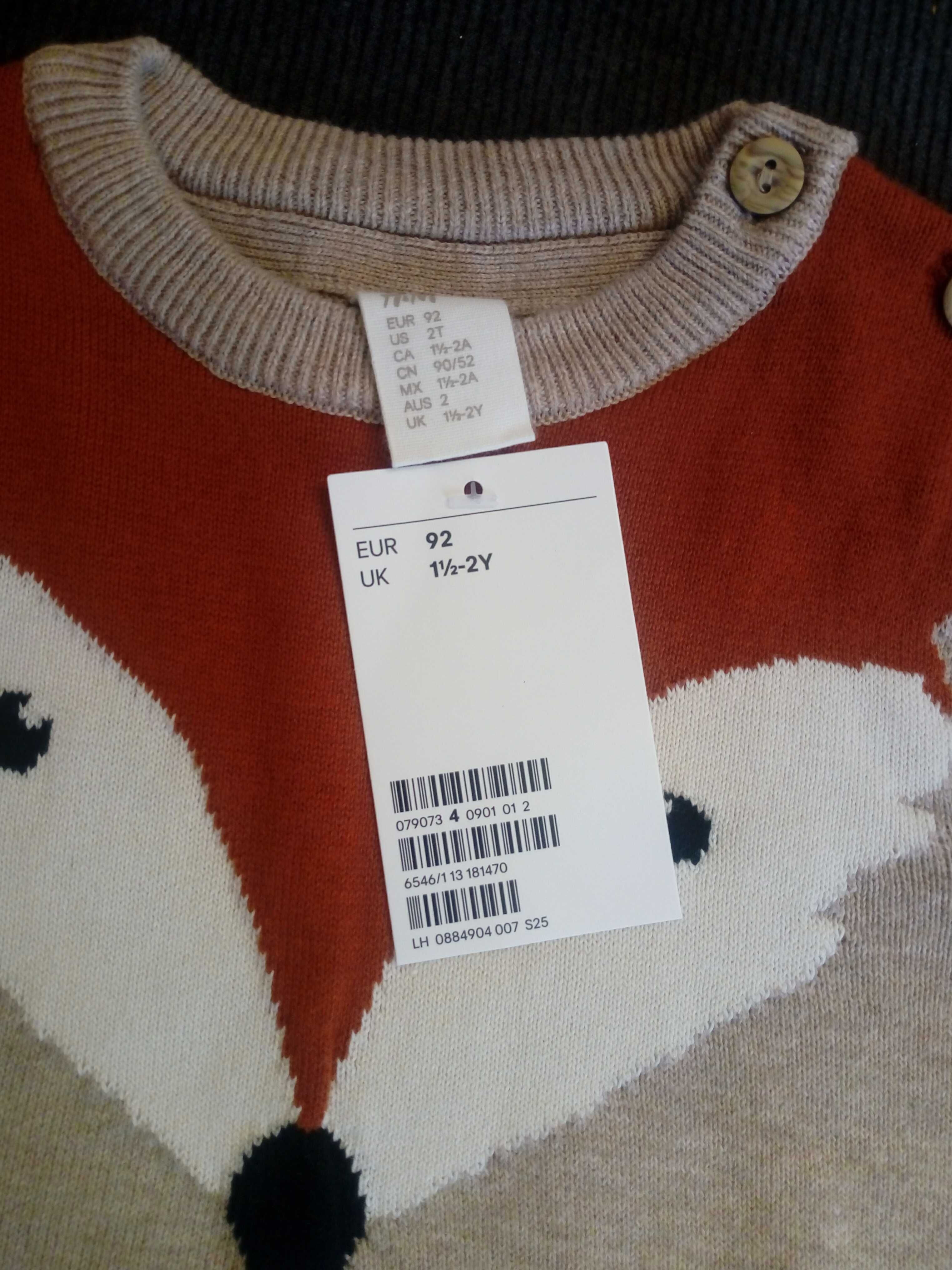 Nowy, z metką sweterek bawełniany H&M 92cm