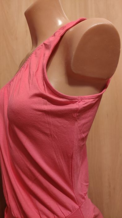 Sukienka letnia plażowa 40/42 wiskoza róż, asymetryczna góra