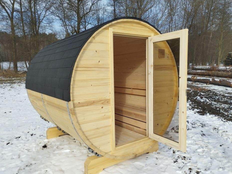 Sauna ogrodowa beczka bania balia drewniana świerkowa piec szyba