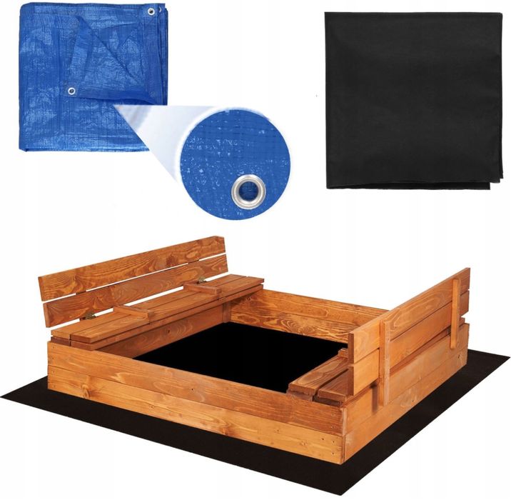 Duża Piaskownica Impregowana 120 cm Drewno Zamykana z Ławkami GRATISY