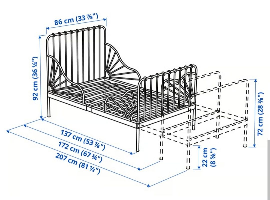 Łóżko dziecięce Minnen Ikea czarne rozsuwane rosnące razem z dzieckiem