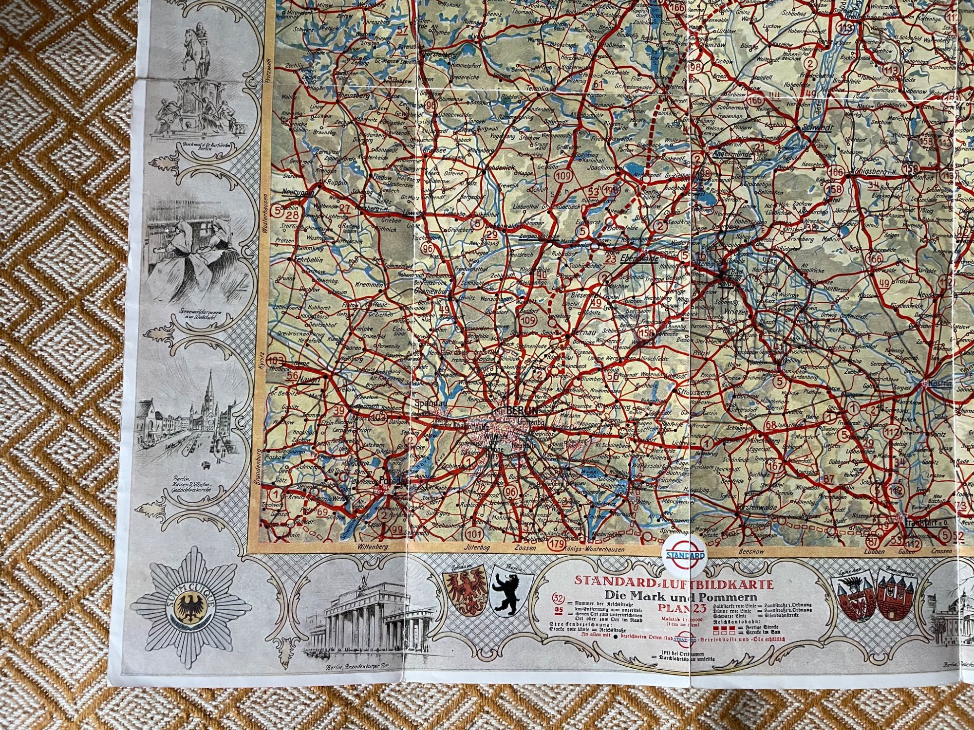 Stara niemiecka mapa turystyczno samochodowa Pomorze