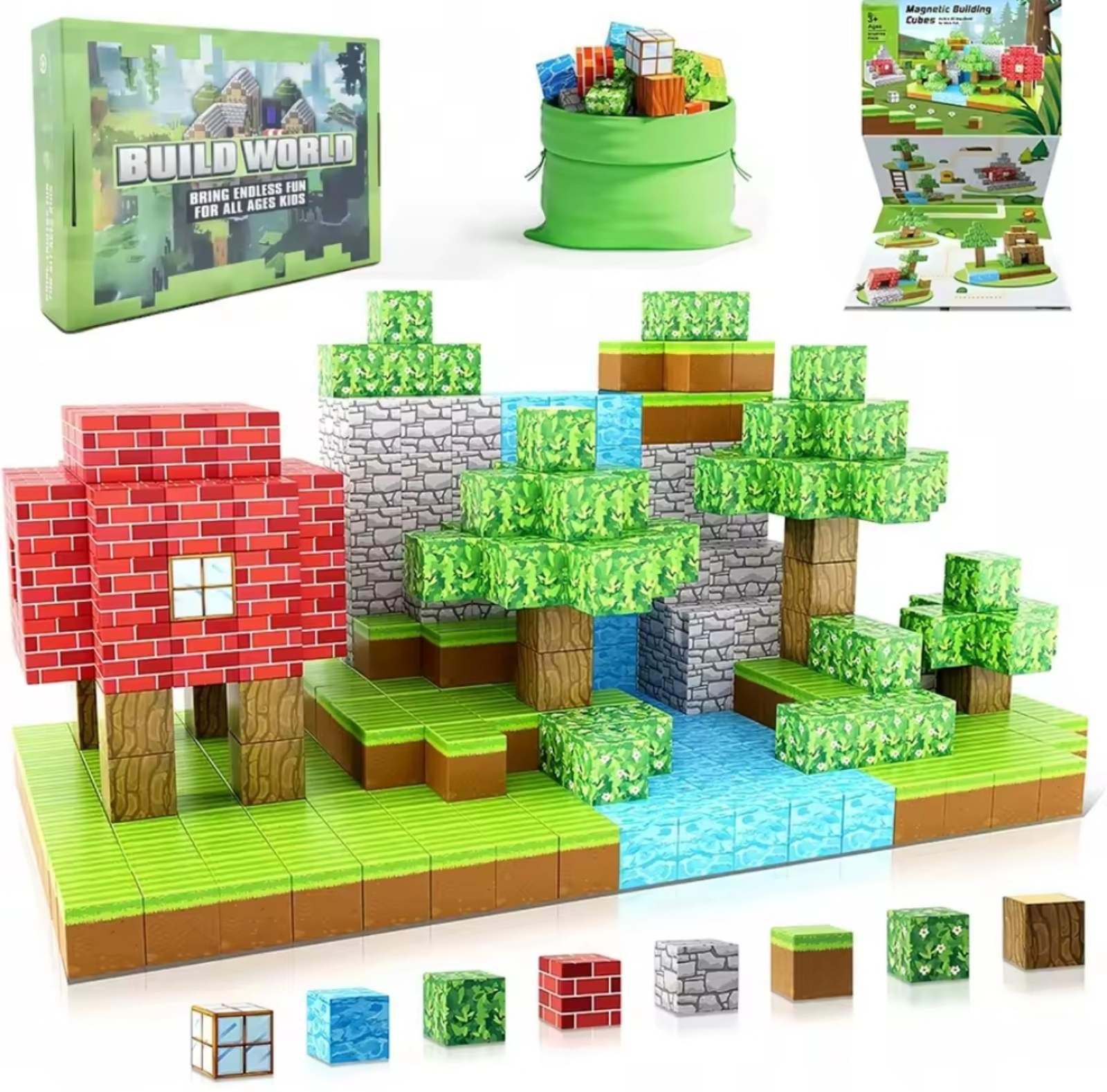 Магнитный конструктор КУБИКИ 100 шт Майнкрафт Minecraft + фигурка