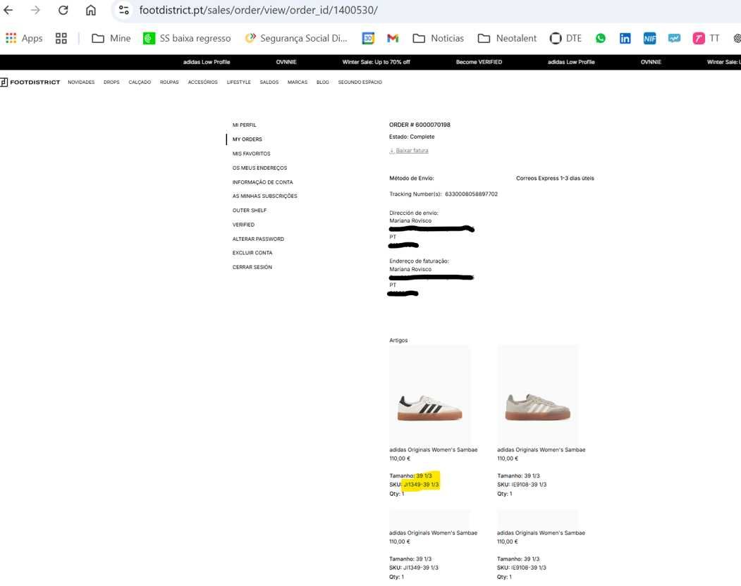 Adidas Originals Women's Sambae (engano no tamanho)