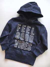 bluza h&m feel good vibes granatowa z kapturem print napis