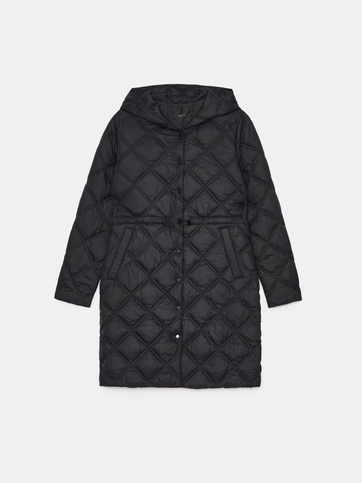 Зимове осіннє демісезонне пальто, стьобана куртка чорна з капюшоном