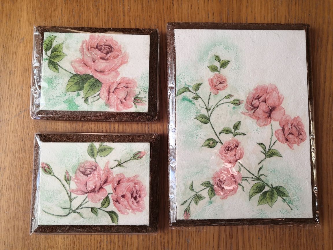 3 Obrazki decoupage róże komplet