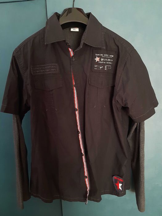 Koszula męska XL, czarna, z nadrukami, podwójny rękaw