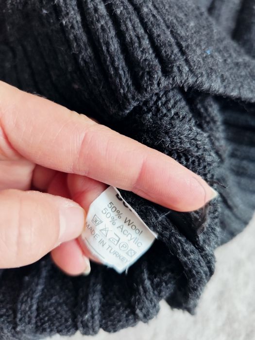 Sweter warkocz kołnierz szalik 50% wełna Yeni Bectas triko L