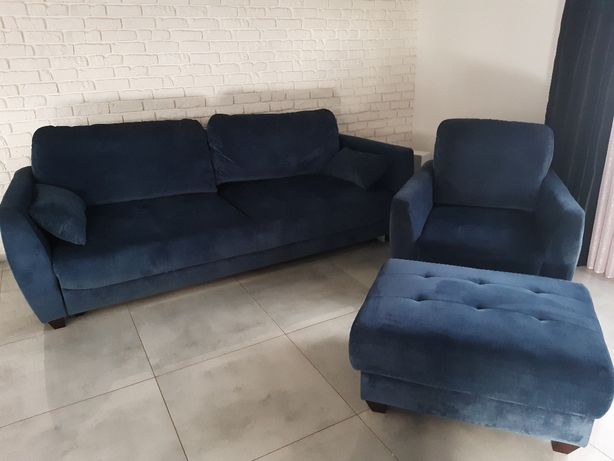 Sofa + fotel + pufa komplet