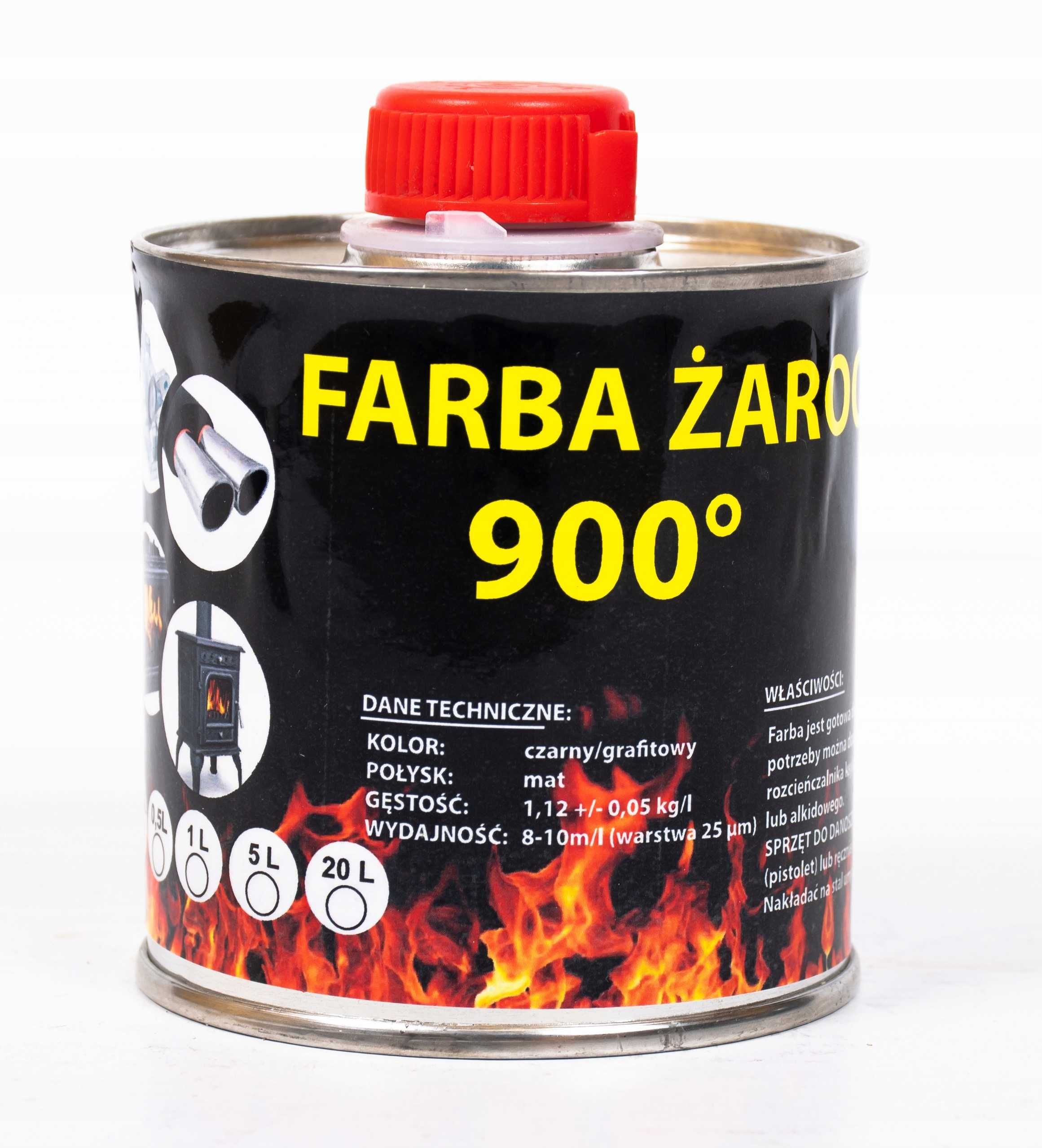 FARBA lakier ŻAROODPORNA do kominka pieca grilla Czarna Grafitowa